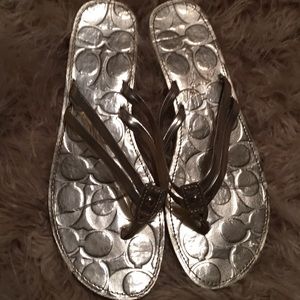 Coach gold flip flops size 8